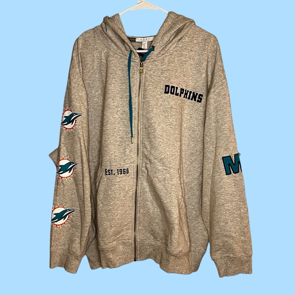 Miami Dolphins WEAR by Erin Andrews Full-Zip Hoodie in Heather Gray, Size 2XL
